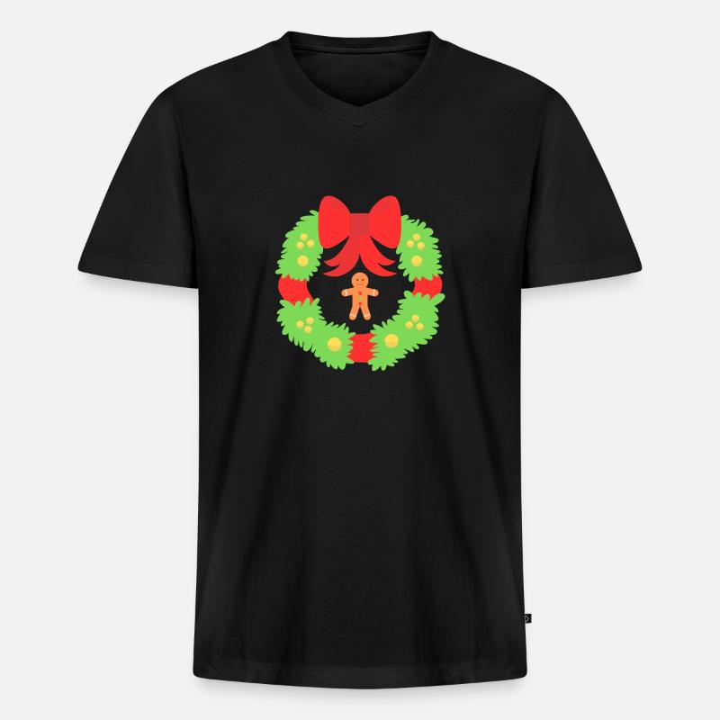 Weihnachtskranz der Lebkuchenfreude - Männer Premium Bio T-Shirt mit V-Ausschnitt - Schwarz