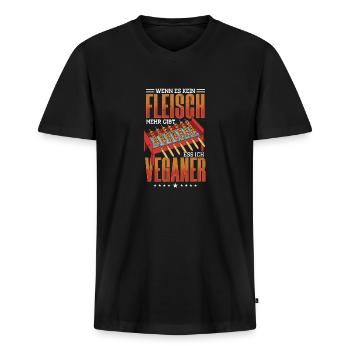 Barbecue Saying, No More Meat, Anti Vegan - Men's Premium Organic T-shirt with V-neck - black - Front - Nico (187cm)