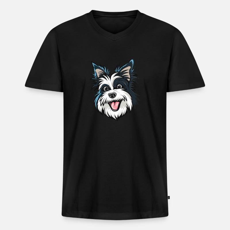 Biewer Terrier | Cartoon Artwork - Männer Premium Bio T-Shirt mit V-Ausschnitt - Schwarz