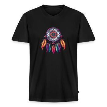 Attrape-rêves amérindien - T-shirt encolure en V Premium bio Homme - noir - Devant - Nico (187cm)