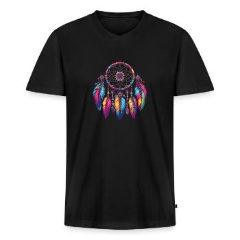 Amerikanische Ureinwohner Indigener Traumfänger - Männer Premium Bio T-Shirt mit V-Ausschnitt - Schwarz - Vorne - Nico (187cm)