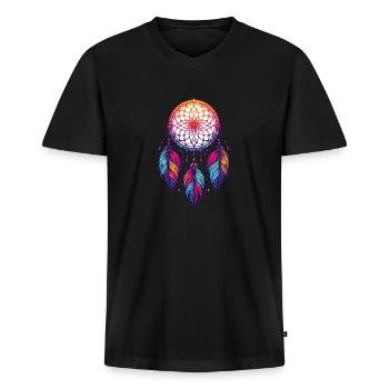 Amerikanische Ureinwohner Indigener Traumfänger - Männer Premium Bio T-Shirt mit V-Ausschnitt - Schwarz - Vorne - Nico (187cm)