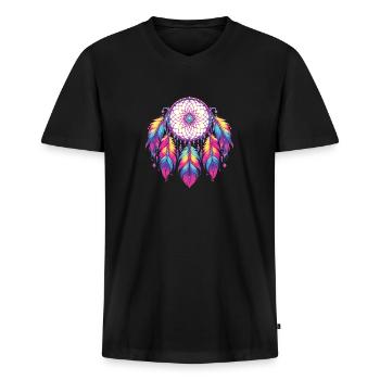 Amerikanische Ureinwohner Indigener Traumfänger - Männer Premium Bio T-Shirt mit V-Ausschnitt - Schwarz - Vorne - Nico (187cm)