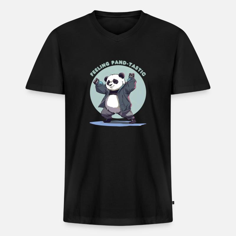 Feeling Pand- dastic - Männer Premium Bio T-Shirt mit V-Ausschnitt - Schwarz