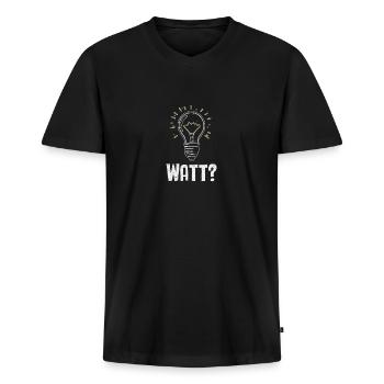 Elektriker: WATT? Humor und Handwerk vereint - Männer Premium Bio T-Shirt mit V-Ausschnitt - Schwarz - Vorne - Nico (187cm)