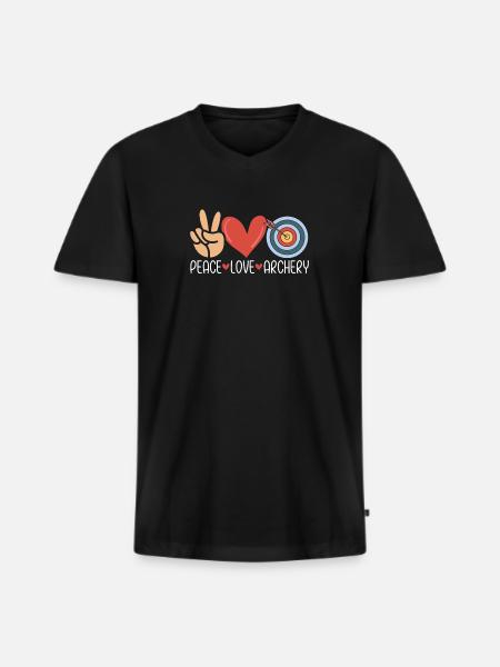 Peace Love Archery Hunting Compound Bow Funny - Men's Premium Organic T-shirt with V-neck - black