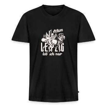 Mein Leipzig Lob' ich Mir Dunkel - Männer Premium Bio T-Shirt mit V-Ausschnitt - Schwarz - Vorne - Nico (187cm)