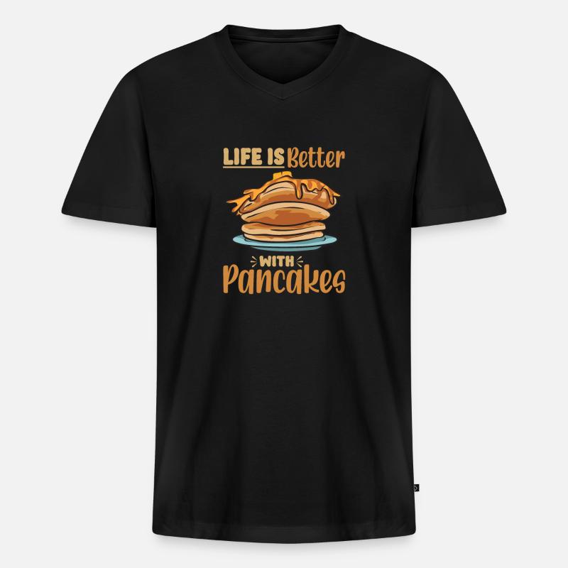 Pancake Frühstück Pfannkuchen - Männer Premium Bio T-Shirt mit V-Ausschnitt - Schwarz