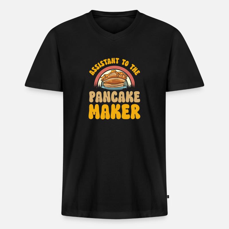 Pancake Frühstück Pfannkuchen - Männer Premium Bio T-Shirt mit V-Ausschnitt - Schwarz