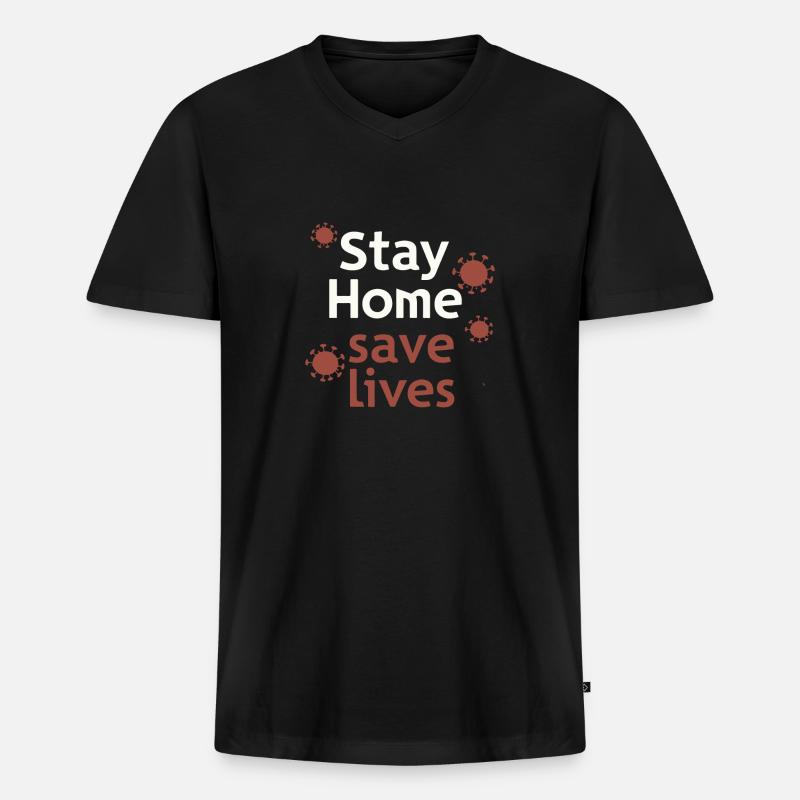 BLEIBEN SIE ZU HAUSE - Männer Premium Bio T-Shirt mit V-Ausschnitt - Schwarz