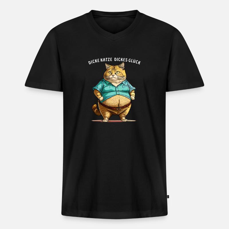 DICKE KATZE DICKES GLÜCK - Männer Premium Bio T-Shirt mit V-Ausschnitt - Schwarz