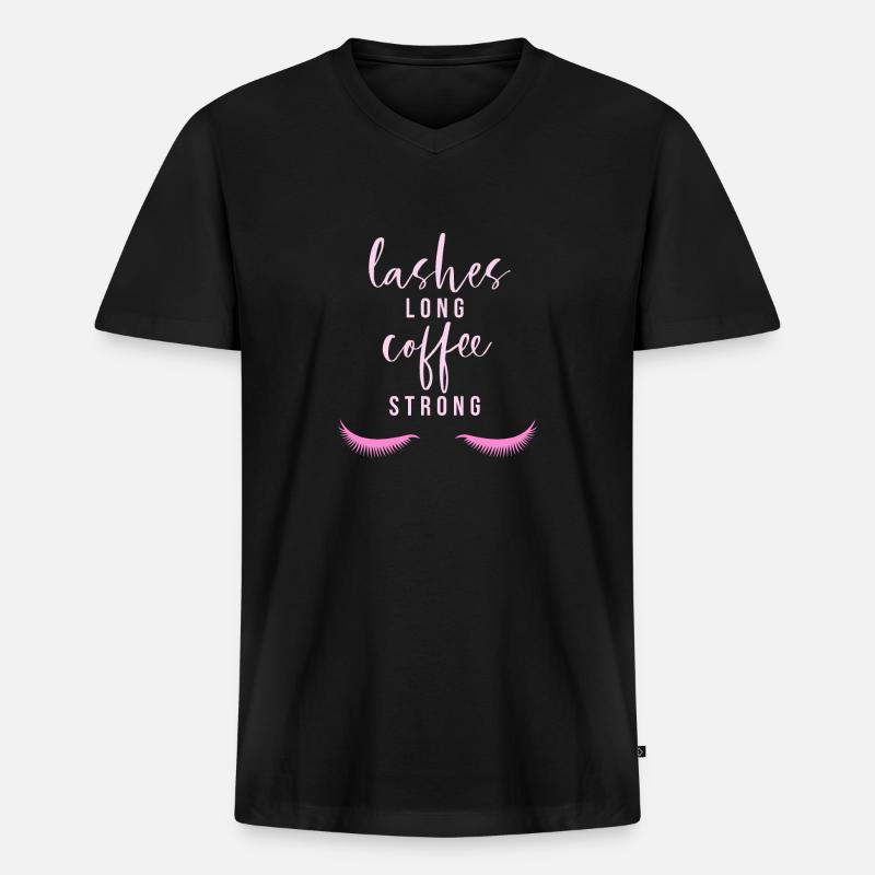 Lashes long Coffee strong - Männer Premium Bio T-Shirt mit V-Ausschnitt - Schwarz