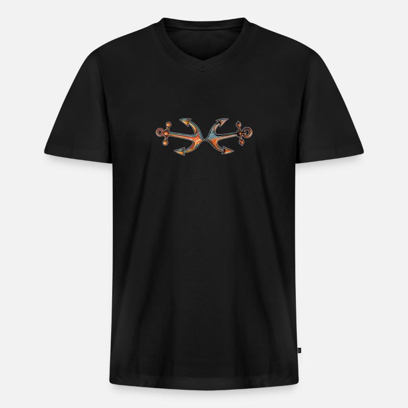 SCHIFFANKER - Männer Premium Bio T-Shirt mit V-Ausschnitt - Schwarz