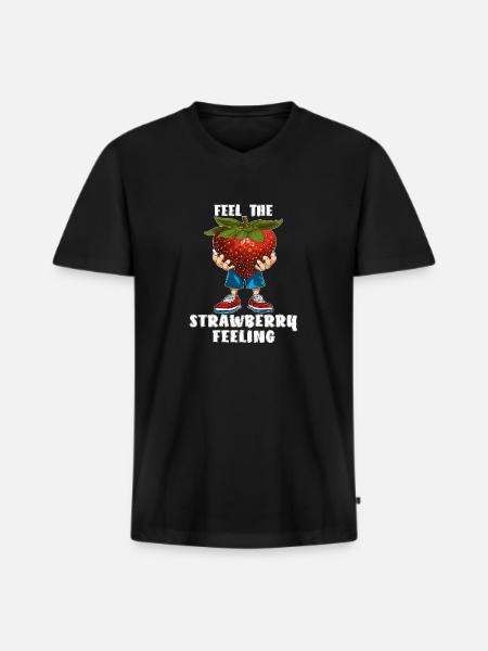FEEL THE STRAWBERRY FEELING - Men's Premium Organic T-shirt with V-neck - black