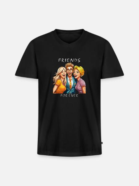 FREUNDE FRIENDS FOR EVER - Men's Premium Organic T-shirt with V-neck - black