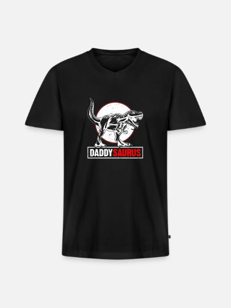 Daddy Saurus T-Rex Dinosaur Mænd Fars dag - Premium økologisk T-shirt med V-hals til mænd - sort
