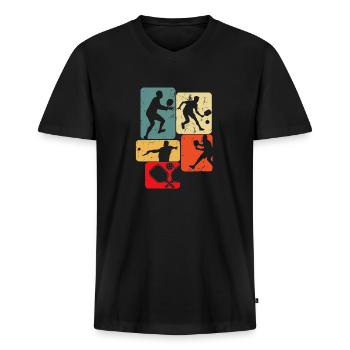 Pickleball Hommes Enfants Garçons - T-shirt encolure en V Premium bio Homme - noir - Devant - Nico (187cm)
