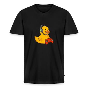 Quietscheentchen Quietscheente Gummiente - Männer Premium Bio T-Shirt mit V-Ausschnitt - Schwarz - Vorne - Nico (187cm)