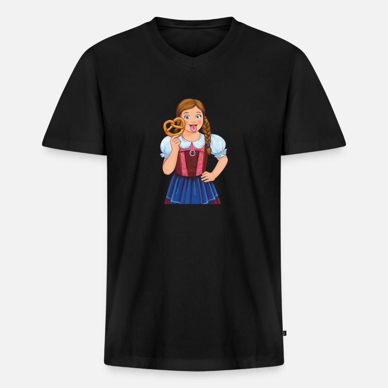 MÄDCHEN DIRNDL BREZEL - Männer Premium Bio T-Shirt mit V-Ausschnitt - Schwarz