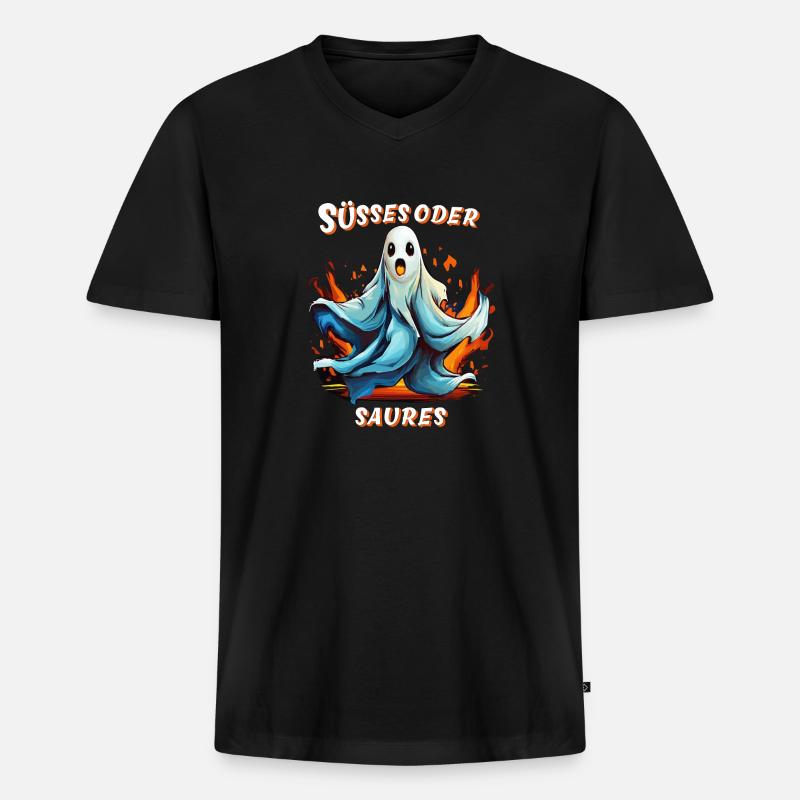 GEIST HALLOWEEN SÜSSES ODER SAURES - Männer Premium Bio T-Shirt mit V-Ausschnitt - Schwarz