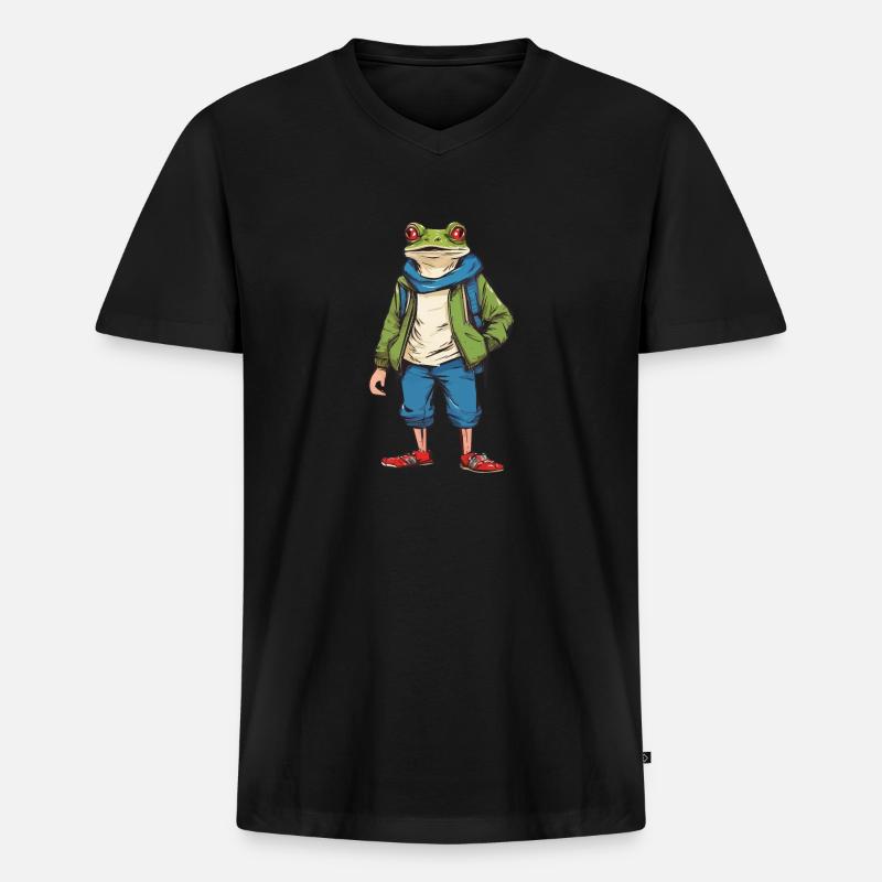 FROSCH - Männer Premium Bio T-Shirt mit V-Ausschnitt - Schwarz