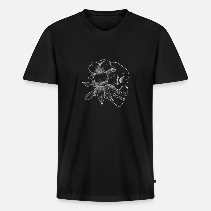 Schädel - Männer Premium Bio T-Shirt mit V-Ausschnitt - Schwarz