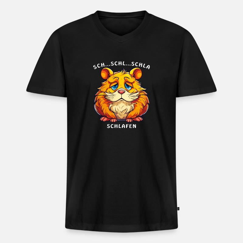 HAMSTER ...SCHL...SCHLA SCHLAFEN - Männer Premium Bio T-Shirt mit V-Ausschnitt - Schwarz