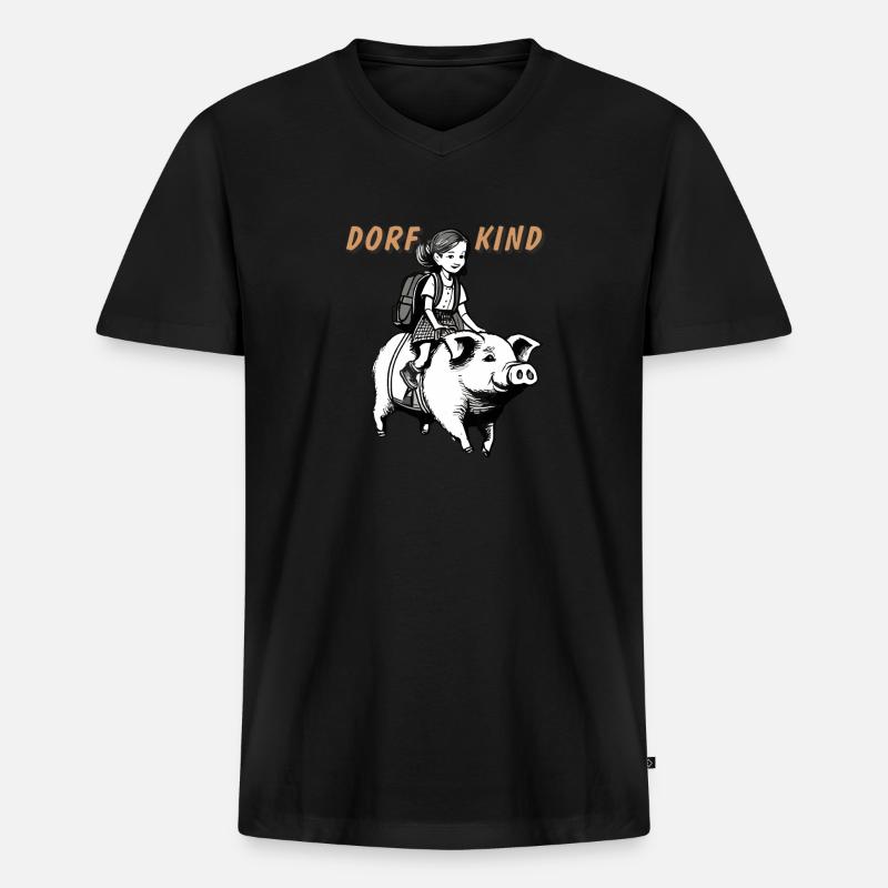 SCHWEIN KIND MÄDCHEN - Männer Premium Bio T-Shirt mit V-Ausschnitt - Schwarz