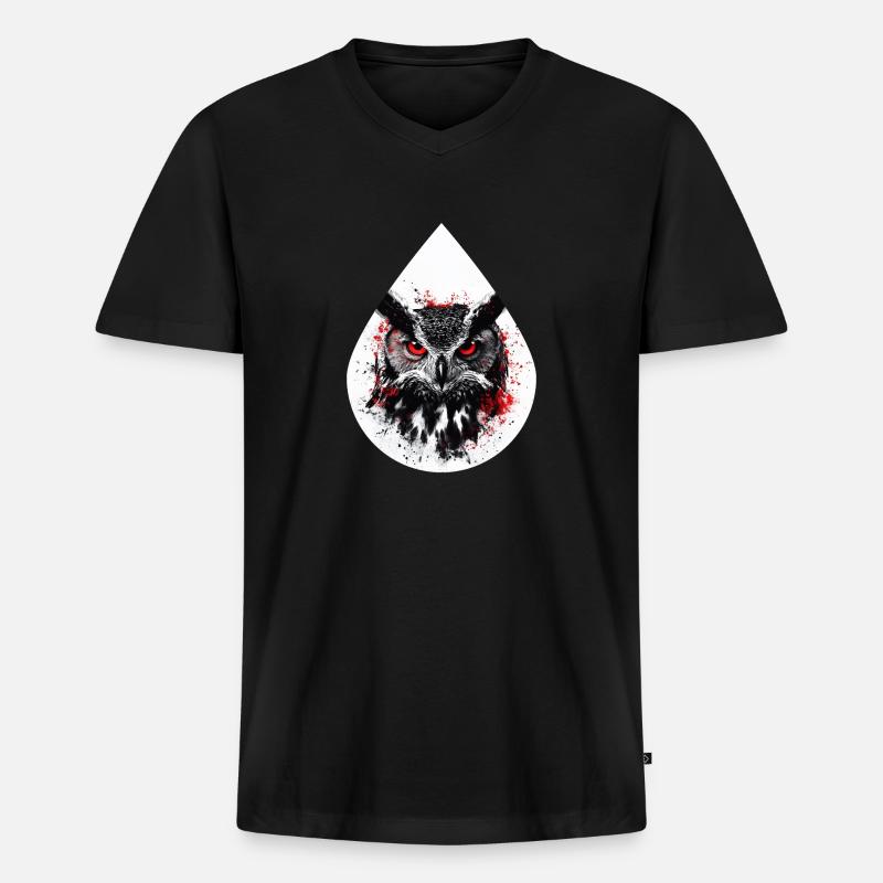 Trashpolka Eule Schwarz Rot - Männer Premium Bio T-Shirt mit V-Ausschnitt - Schwarz