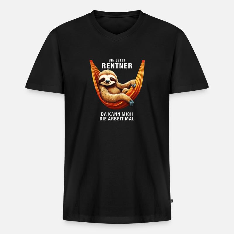 FAULTIER BIN JETZT RENTNER - Männer Premium Bio T-Shirt mit V-Ausschnitt - Schwarz