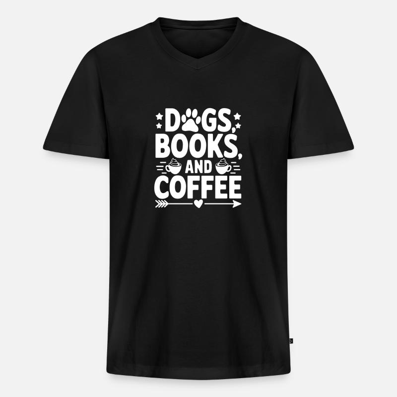 Hund, Buch und Kaffee - Männer Premium Bio T-Shirt mit V-Ausschnitt - Schwarz