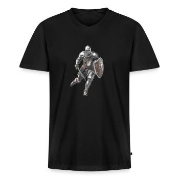 KNIGHT ARMOR SWORD - Men's Premium Organic T-shirt with V-neck - black - Front - Nico (187cm)