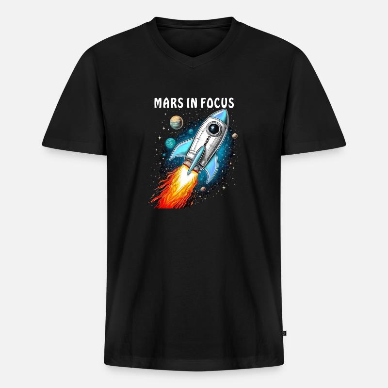 RAKETE MARS IN FOCUS - Männer Premium Bio T-Shirt mit V-Ausschnitt - Schwarz