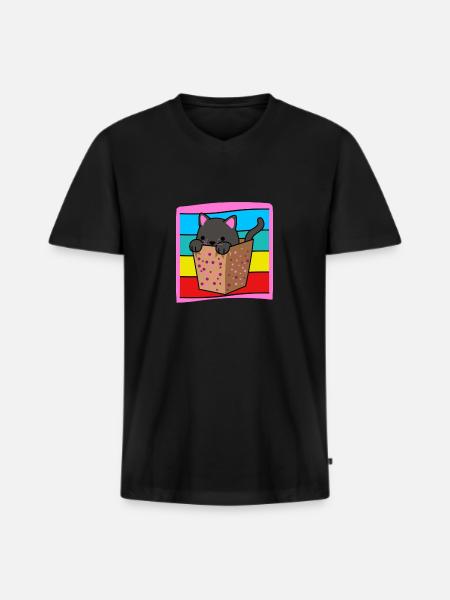 Cat in a box - Men's Premium Organic T-shirt with V-neck - black
