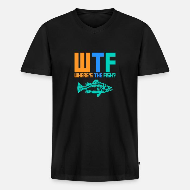 Where's The Fish - Männer Premium Bio T-Shirt mit V-Ausschnitt - Schwarz