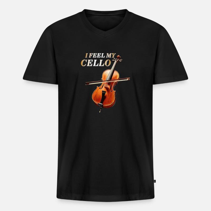 I FEEL MY CELLO - Männer Premium Bio T-Shirt mit V-Ausschnitt - Schwarz