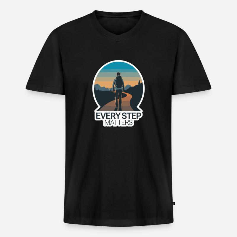REISE, JEDER SCHRITT ZÄHLT - Männer Premium Bio T-Shirt mit V-Ausschnitt - Schwarz