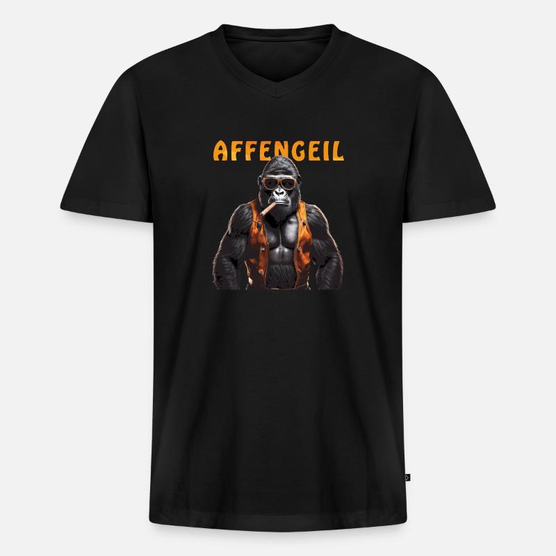 AFFE GORILLA AFFENGEIL - Männer Premium Bio T-Shirt mit V-Ausschnitt - Schwarz