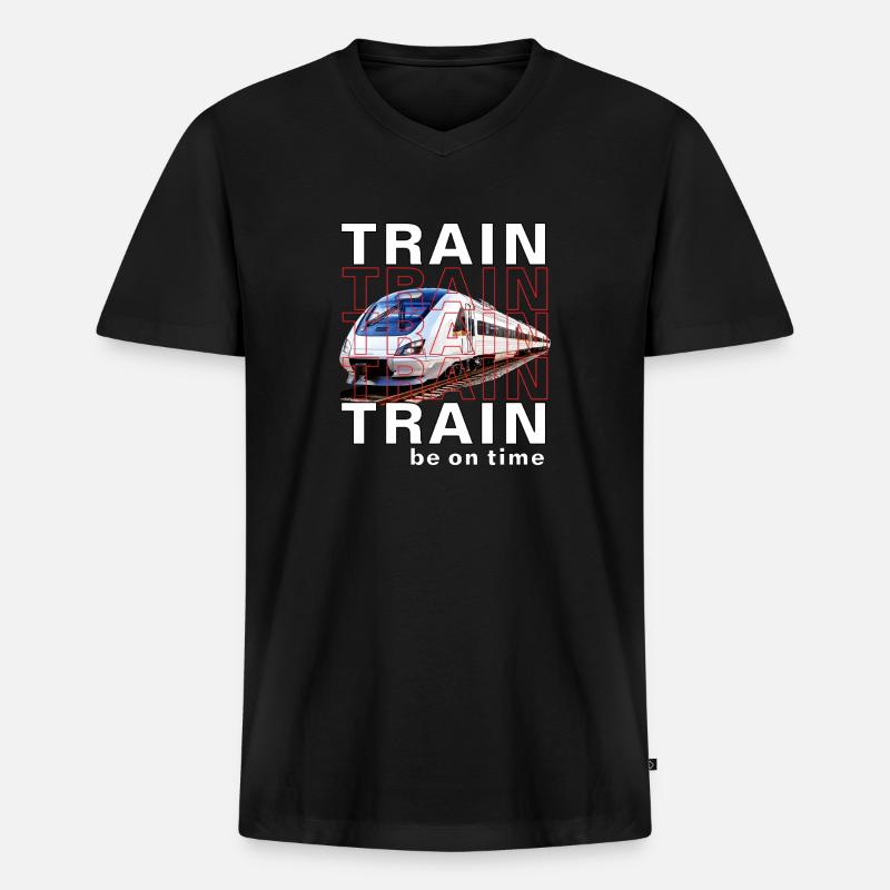 ZUG TRAIN be on time - Männer Premium Bio T-Shirt mit V-Ausschnitt - Schwarz