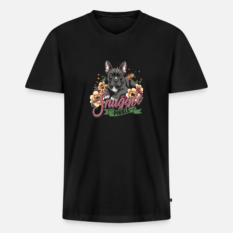 Pitbull Pitbulls Snuggle Pibble - Männer Premium Bio T-Shirt mit V-Ausschnitt - Schwarz