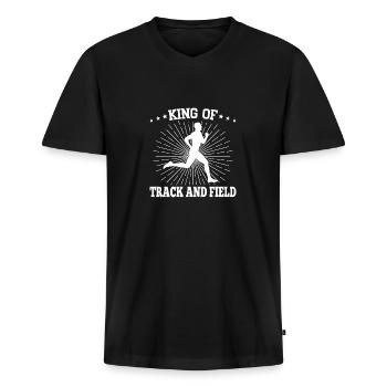 Athlétisme Roi de l’athlétisme - T-shirt encolure en V Premium bio Homme - noir - Devant - Nico (187cm)