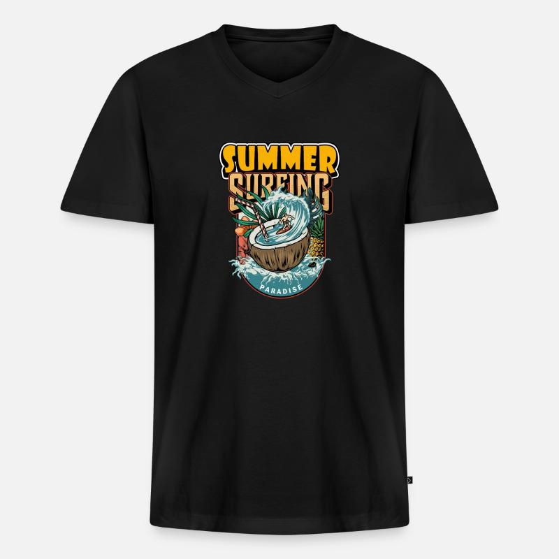 Summer Surfing Paradise - Männer Premium Bio T-Shirt mit V-Ausschnitt - Schwarz