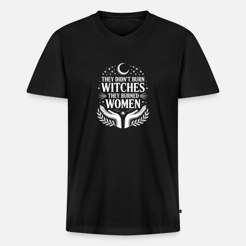 They Didn't Burn Witches Statement - Männer Premium Bio T-Shirt mit V-Ausschnitt - Schwarz
