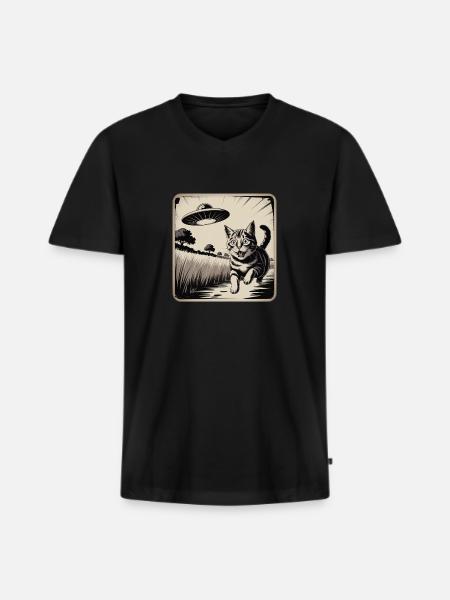 Cat and UFO Adventure Drawing - Men's Premium Organic T-shirt with V-neck - black