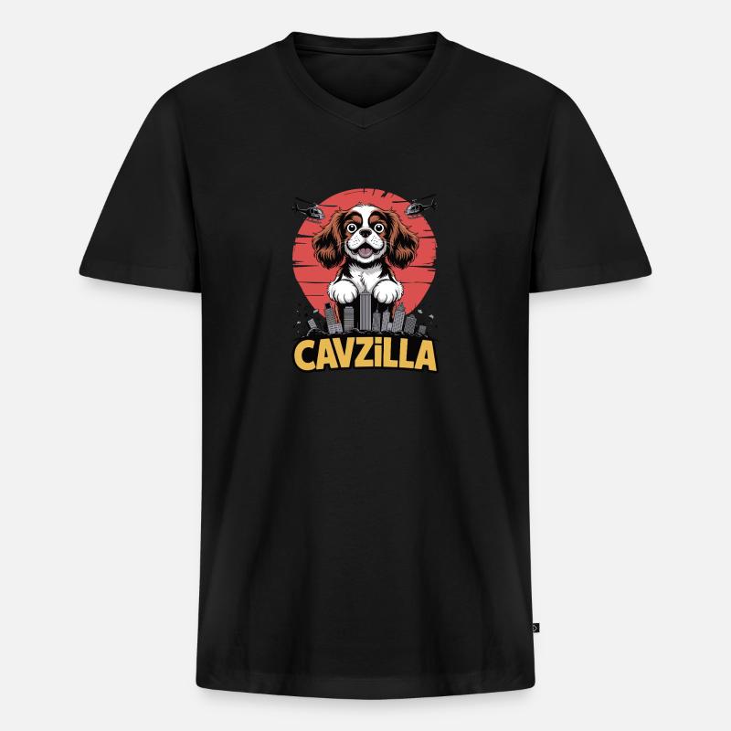 Cavzilla – Flausch mit Weltmacht - Männer Premium Bio T-Shirt mit V-Ausschnitt - Schwarz