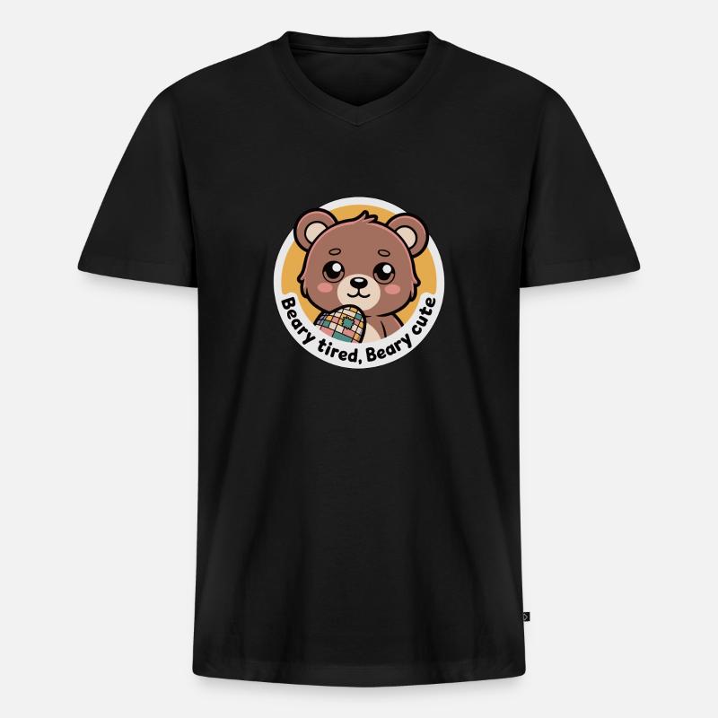 BÄRCHEN MÜDE BÄRCHEN NIEDLICH - Männer Premium Bio T-Shirt mit V-Ausschnitt - Schwarz