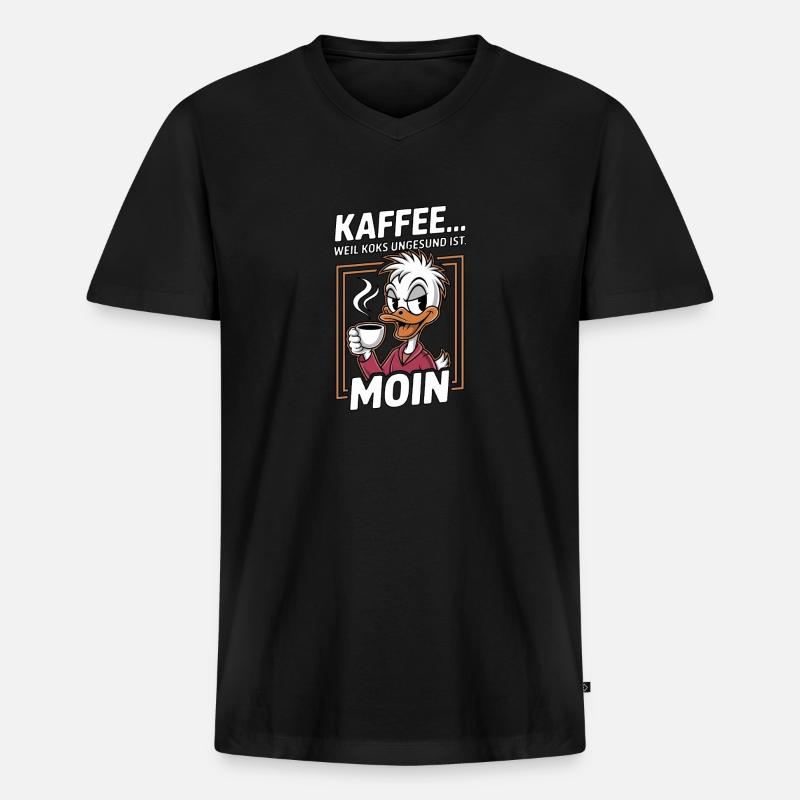 Kaffee Ente Moin - Männer Premium Bio T-Shirt mit V-Ausschnitt - Schwarz