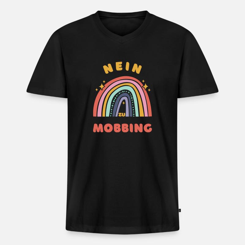 Nein zu Mobbing - Stoppt Mobbing! - Männer Premium Bio T-Shirt mit V-Ausschnitt - Schwarz