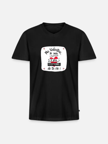 Valentin Exceptionnel ! - T-shirt encolure en V Premium bio Homme - noir