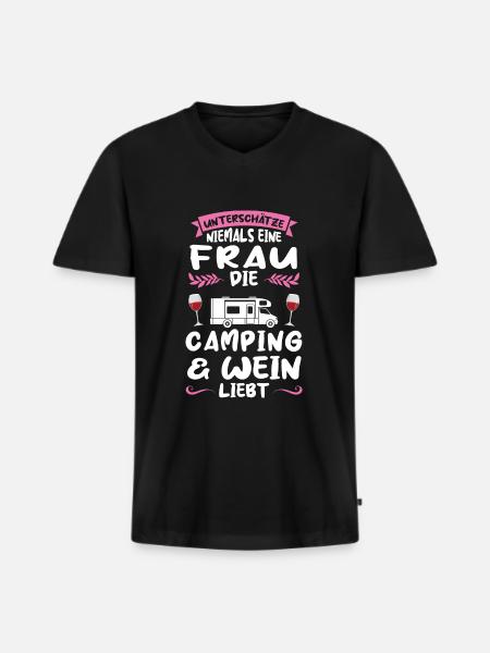 Campen Wein Campingplatz Geschenk - Männer Premium Bio T-Shirt mit V-Ausschnitt - Schwarz